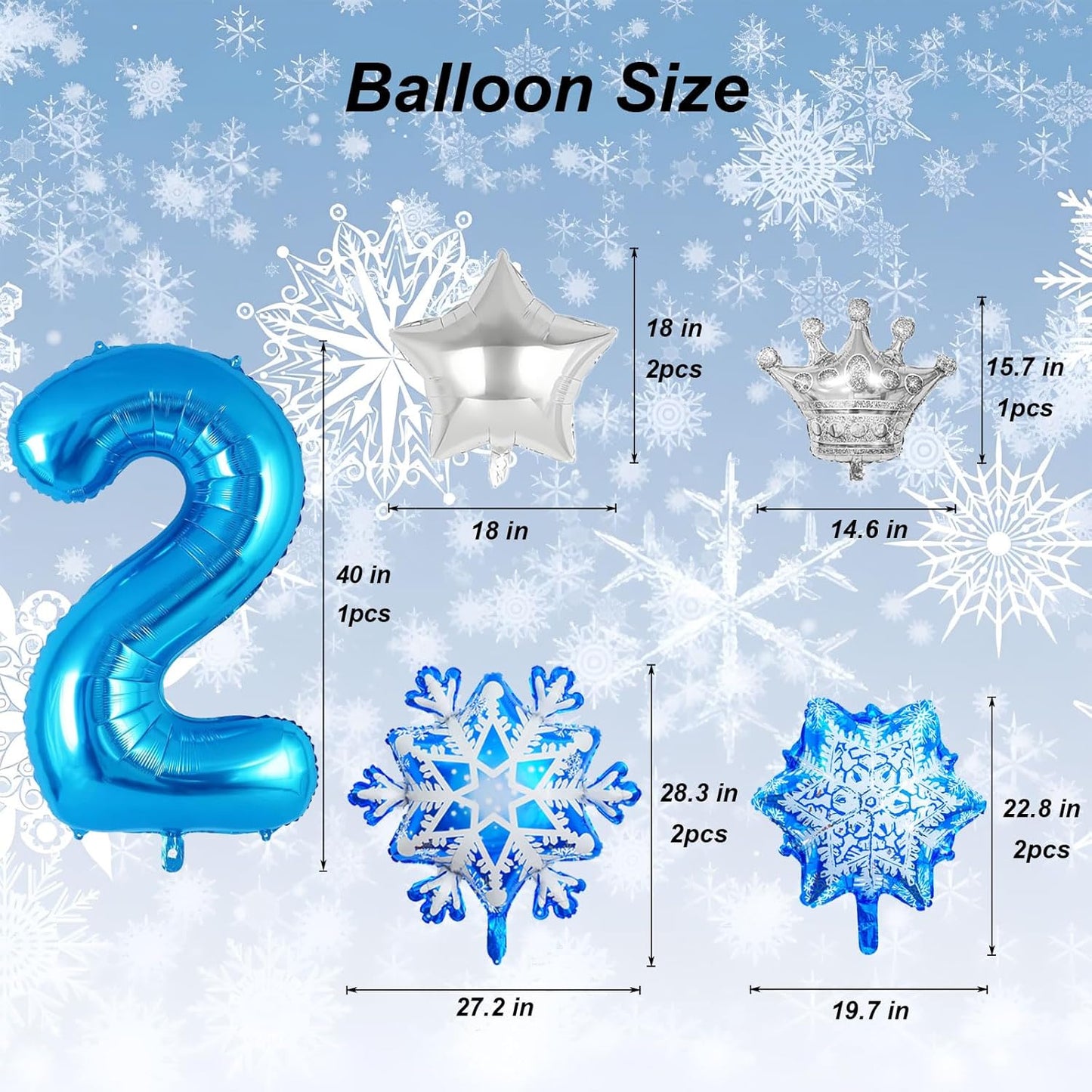 8Pcs Winter Wonderland Decorations - 40inch Blue Number 2 Balloons - Snowflake Mylar Balloons for Winter Wonderland Party Decorations - Birthday Decoration