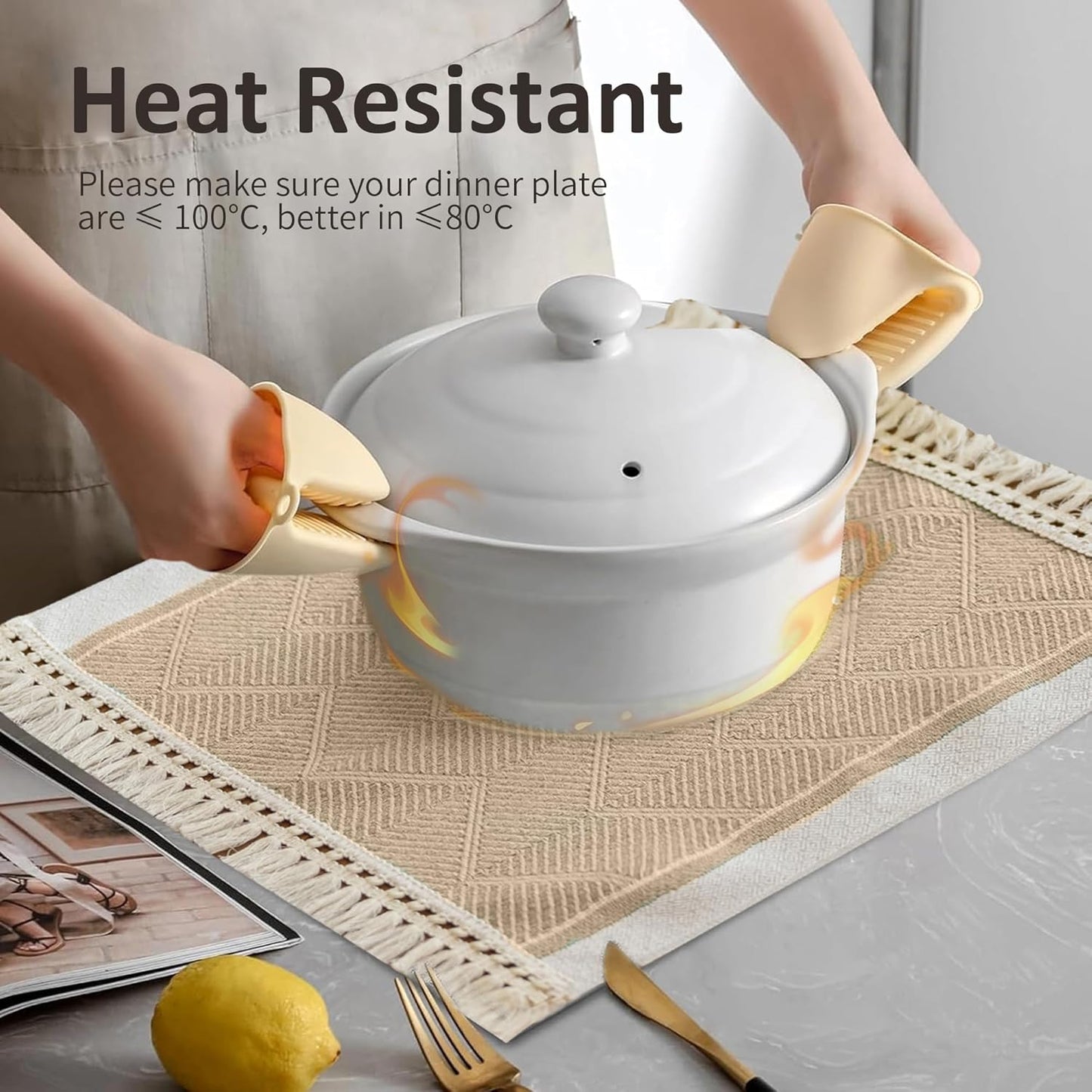 Placemats Set of 4,Waterproof Placemat with Tassel Fringe,Boho Placemats for Coffee Table Western Restaurant