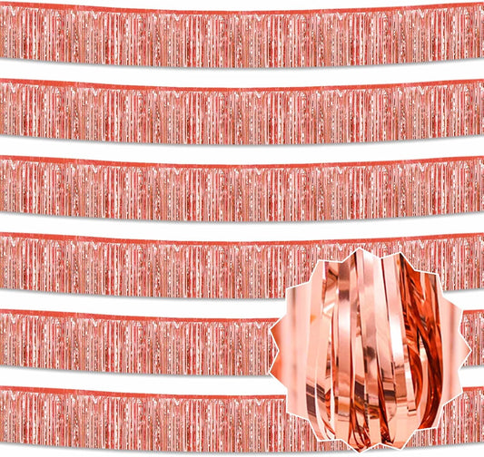 6 Pack 10 Ft Rose Gold Foil Fringe Garland Metallic Streamers Tinsel Banner Wall Hanging Garland Backdrop for Parade Floats, Halloween, Christmas, Thanksgiving, New Year Party Decorations