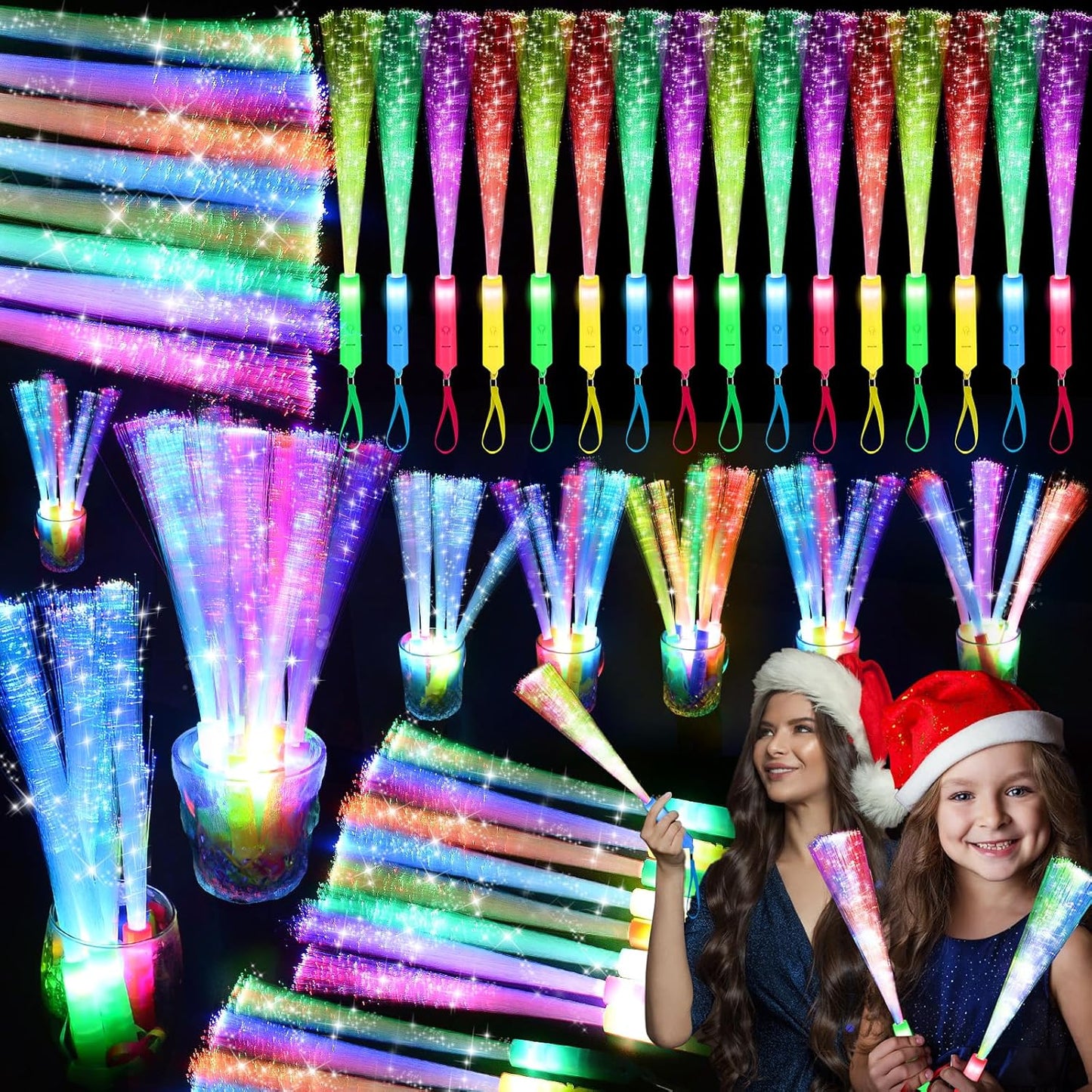 120PCS Glow Fiber Optic Sticks, LED Light Wands, Glow in The Dark Party Supplies, Fiber Optic Wands for Weddings, Birthdays&Events,Flashing LED Party Favors,Colorful Light Sticks for Kids&Adults