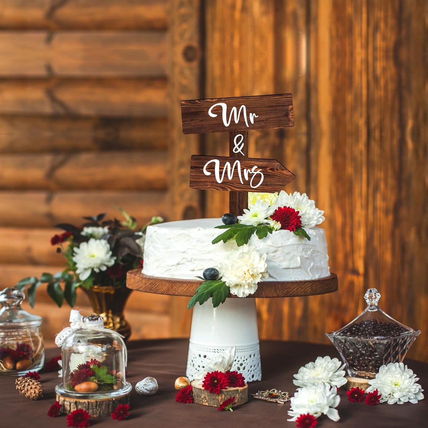 Rustic Mr & Mrs Cake Topper in Wood Cake Decoration for Wedding & Engagement