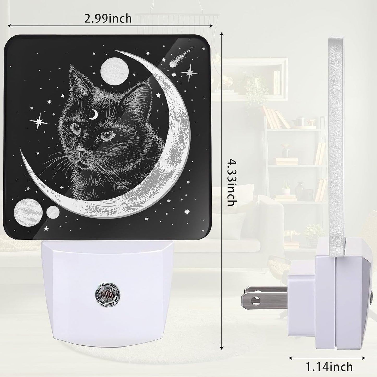 Black Cat Night Light, Moon Night Light Plug into Wall with Dusk to Dawn Sensor, LED Lamp Energy Saving Lights for Men Women Boys Girls,Lamp for Bedroom Bathroom Hallway