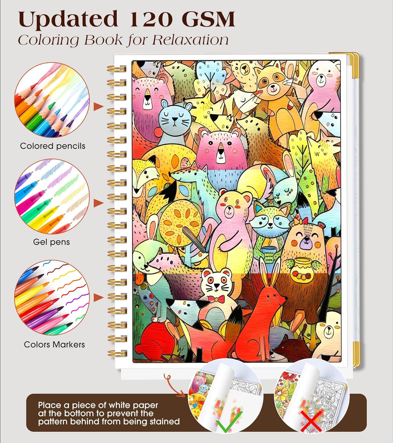 Adult Coloring Book for Women-Hardcover Spiral Bound Coloring Books for Adults Relaxation 8.5 * 11, 30 Animals&Figures Pattern, Anxiety, Stress Relief & Relaxation Gifts for Women, 120GSM Paper