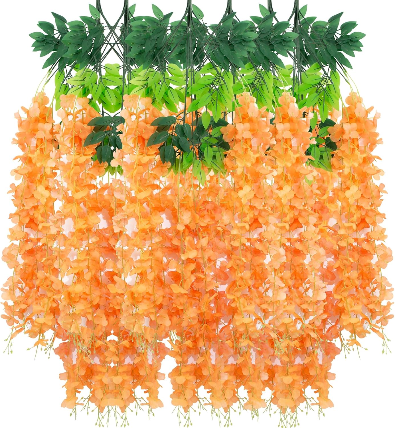 24 Pack Wisteria Hanging Artificial Fall Flowers Fake Flowers Ratta Hanging Garland Silk Flowers String for Home Garden Party Wedding Backdrop Arch Decor (Orange)