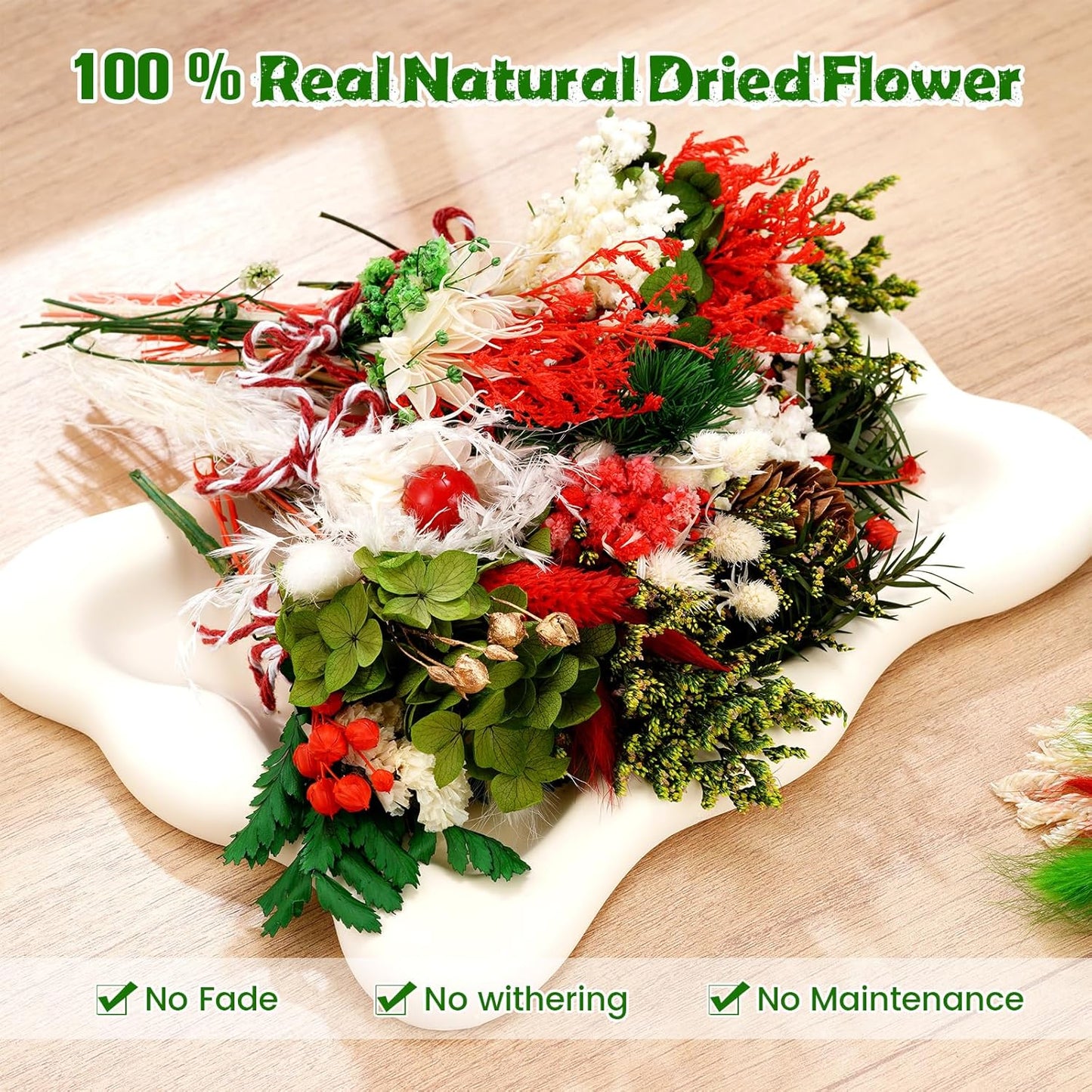 10/12/24/36 Pack Mini Dried Flowers for Vase Wedding Various Mini Bouquet Dried Small Wildflowers Natural Flowers Bulk for Crafts DIY Decor (12, Christmas Color)