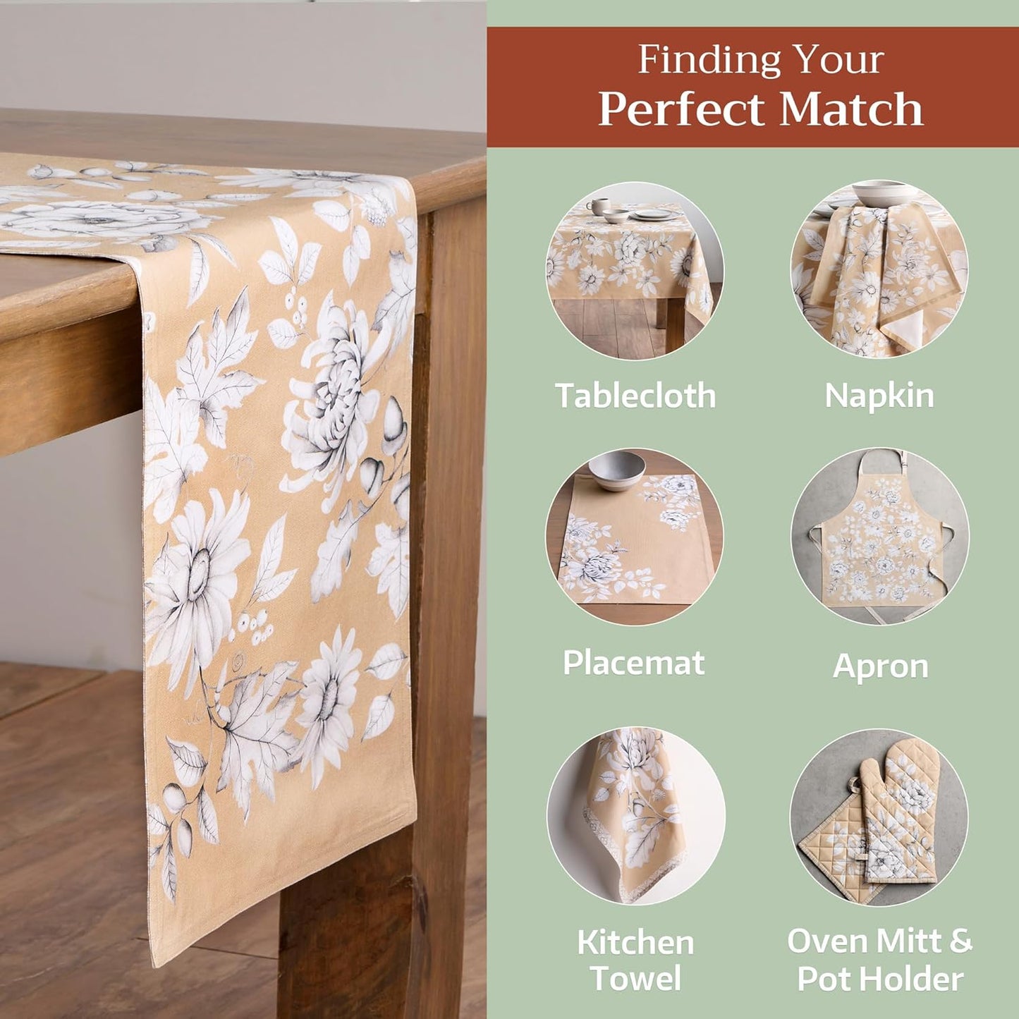 Maison d' Hermine Table Runner 100% Cotton Double Layer Table Runners 108 inches Long for Thanksgiving Christmas Decorations Home Kitchen Dining Party Wedding (Pretty Autumn, 14.5" x 108")