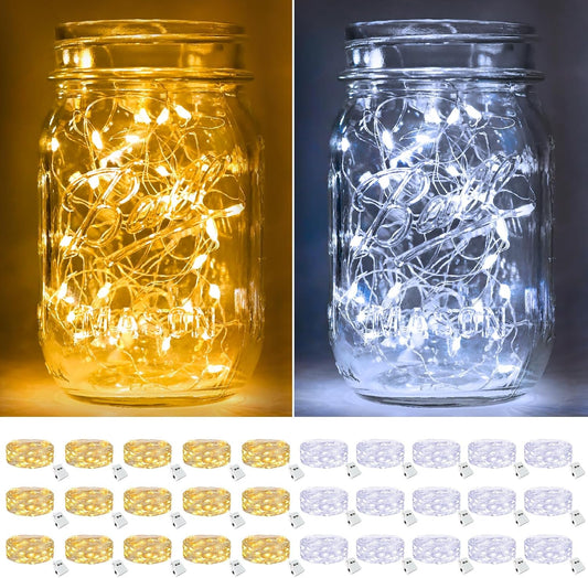 btfarm 30 Pack Fairy Lights Battery Operated [3 Modes], 7ft 20 Led Twinkle Lights String Lights Waterproof Bulk Small Mini Silver Wire for Christmas Mason Jars Wedding Table Centerpiece