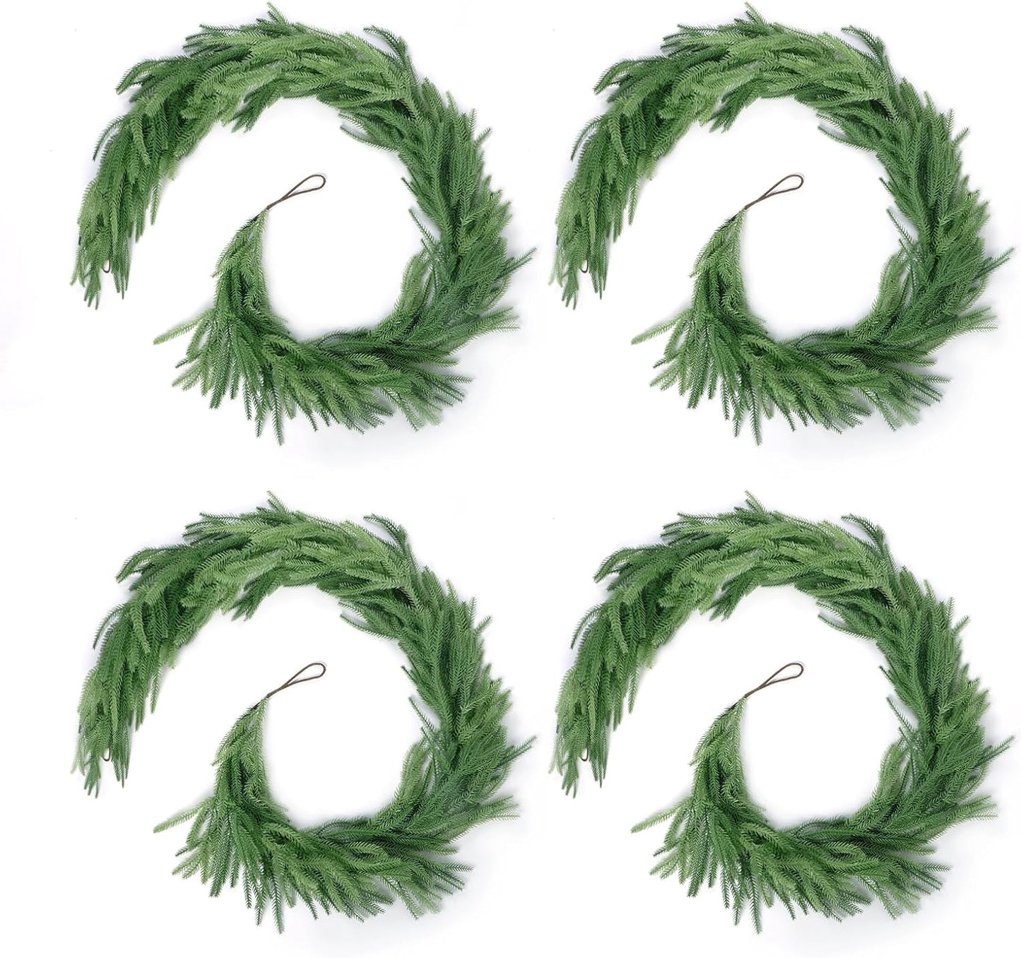 4 Pack Christmas Norfolk Pine Garlands 9FT, Real Touch Artificial Greenery Garland – Full Evergreen Pine Garland for Mantle, Fireplace, Table, Wall, Stairs & Outdoor Holiday Décor