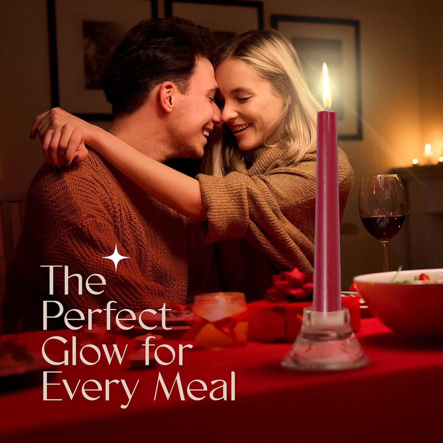 Leor & Lair Red Taper Candles for Christmas - 4 Pack 10" Dark Red Candlesticks - Unscented Long Burning Candle Sticks for Christmas Decoration, Thanksgiving, Dinner Table, Weddings