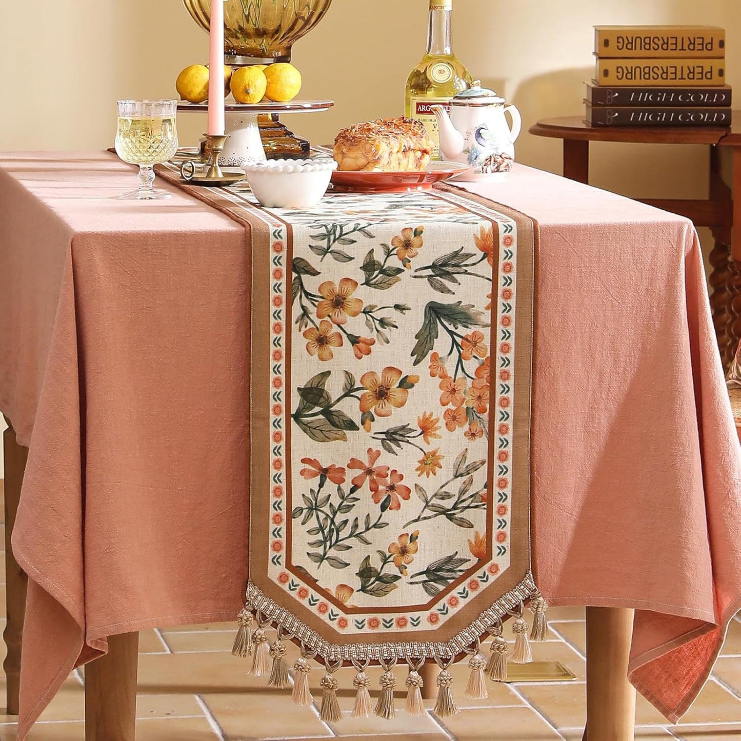 Vintage Linen Table Runner,Floral Table Runners 71 Inches Long,Soft and Luxury Tablerunner.Decoration Tabletop for Kitchen,Dining,Tea Party,Home,Christmas,12"*71"