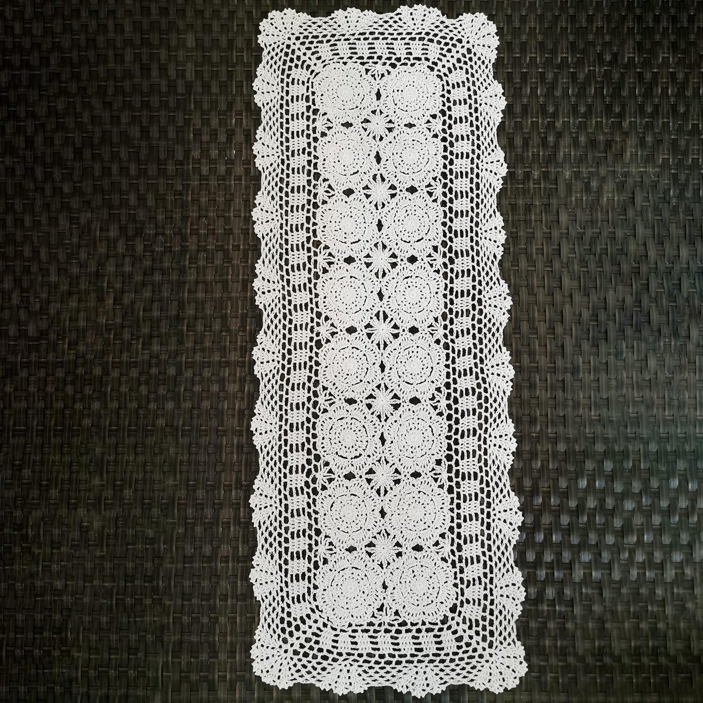 Phantomon Lace Table Runner Rectangular Table Cover Cloth Handmade Crochet Floral Placemats 100% Cotton (Floral White, 15x39Inch)
