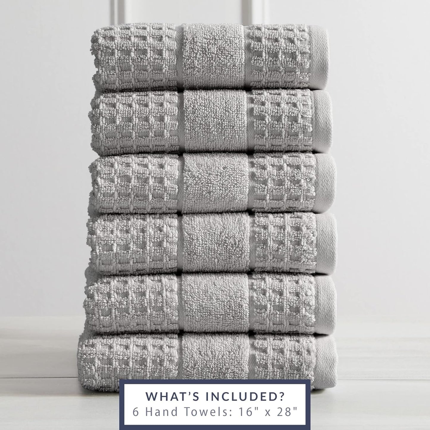 100% Cotton Super Soft Luxury Hand Towel Set | Quick-Dry and Highly Absorbent | Waffle Textured | 550 GSM | Includes 6 Hand Towels | Harper Collection (Light Grey)