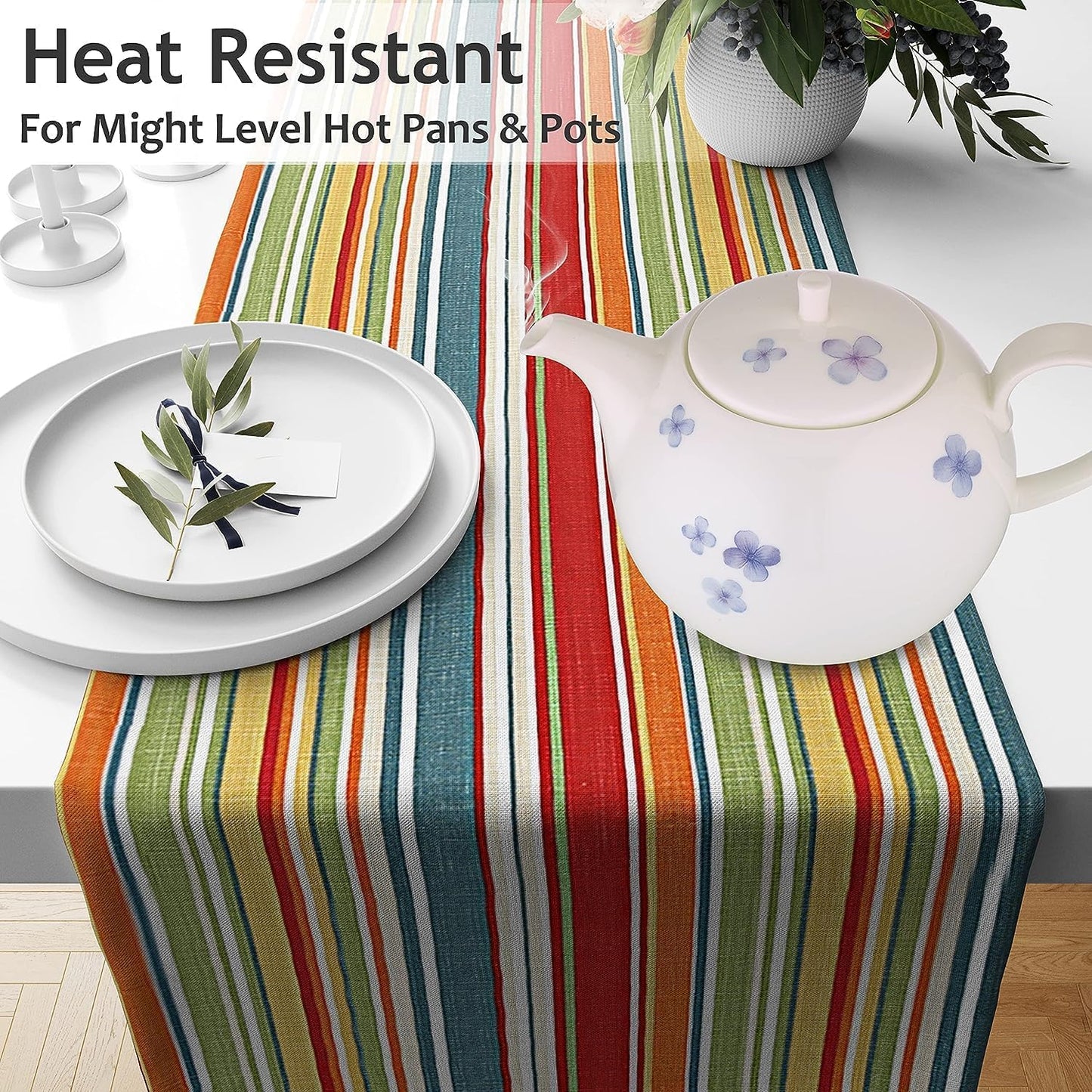 Ruvanti 100% Cotton Table Runner 108 Inches Long, Non-Slip, Stain Resistant, Washable & Reusable Table Runners Perfect for Wedding, Parties, Christmas, Holiday, in-Door use - Multi Stripe