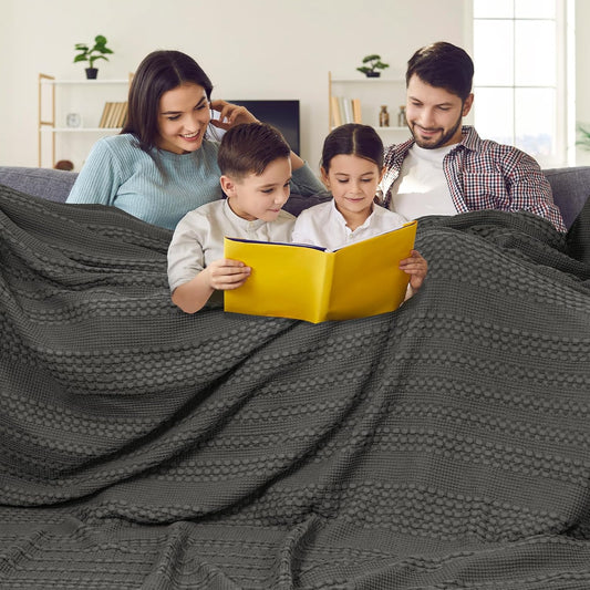 PHF 100% Cotton Waffle Blanket Oversized King 120"x120", Lightweight Breathable Extra Large 10'x10' Blankets for Bed, Giant Big Luxury Aesthetic Woven Bedding for Home Decor, Charcoal Grey