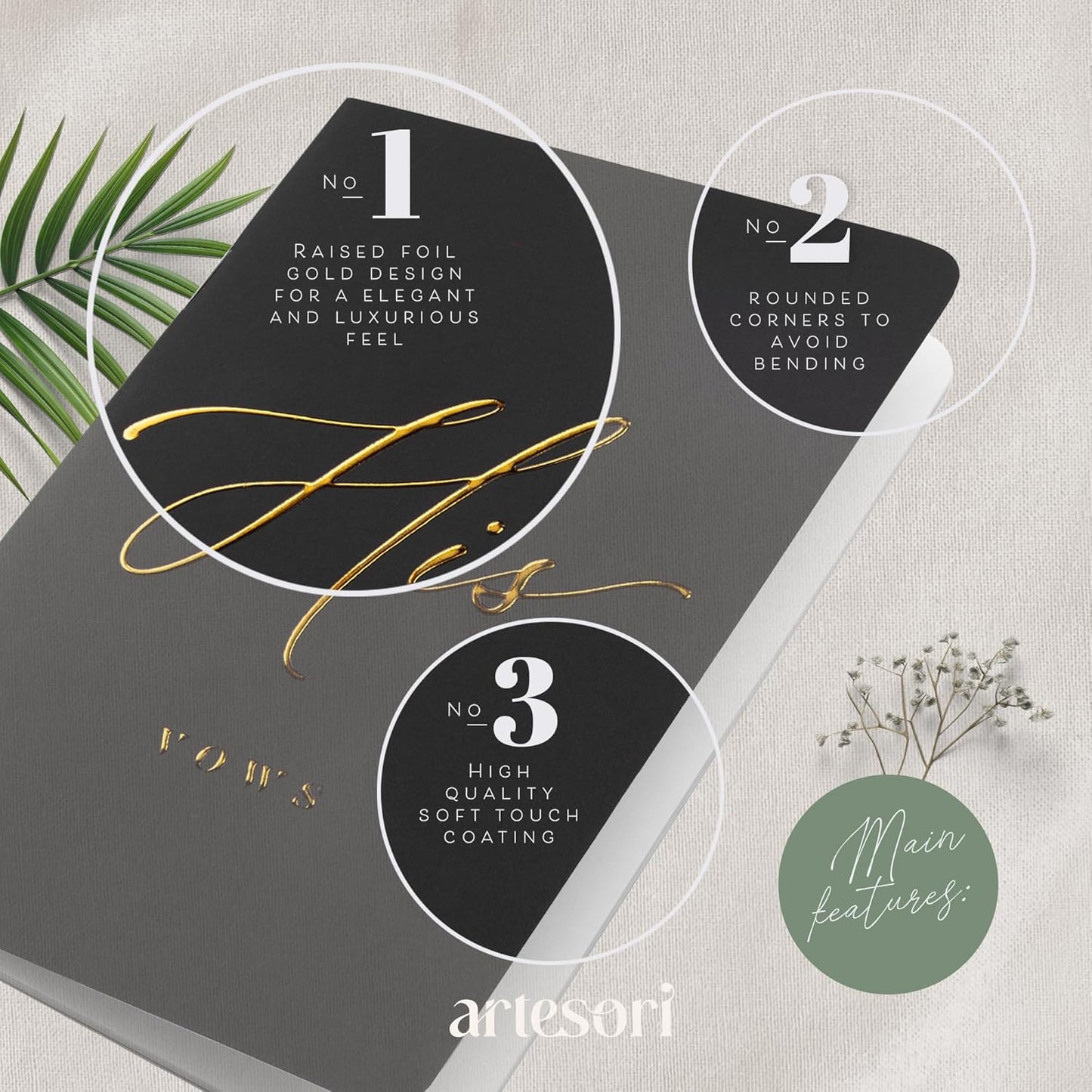 ARTESORI Wedding Vow Book for Her & Him, Soft Touch, Gold Engraving, 28 Lined Pages, Wedding Vow Books His and Hers, Wedding Essentials, Wedding Registry Gifts, His and Hers Gifts [Mint & White]