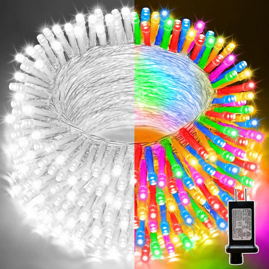 LAMPHOME 66ft Christmas Decorative Mini Lights, 200 LED Transparent Wire Fairy Starry String Lights Plug in, 12 Lighting Modes for Outdoor Xmas Tree Wedding Party Decoration (White and Multicolor)