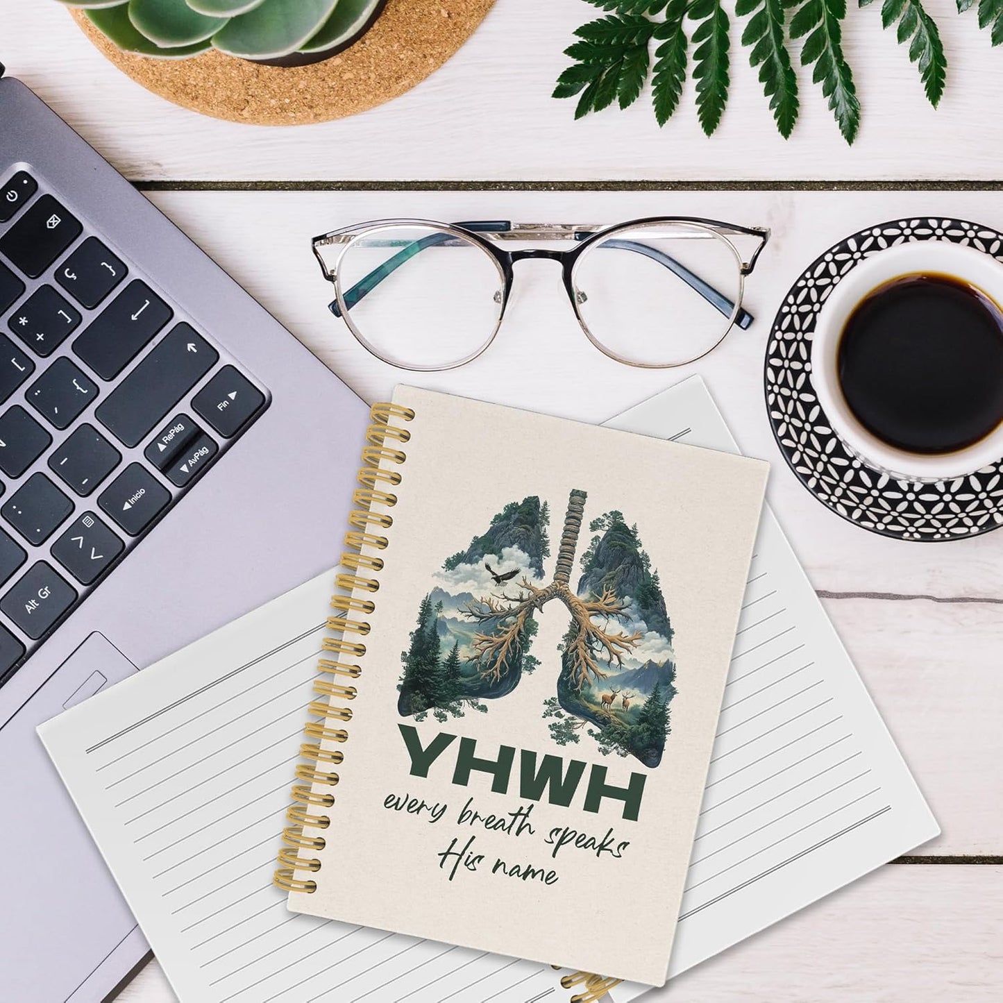 YHWH Christian Spiral Notebook, YHWH Lungs Bible Journaling Notebooks for Note Taking, Religious Scripture Hardcover Journals for Women Men 160 Pages 5.5 x 8.3 Inch, Christian Gifts for Women