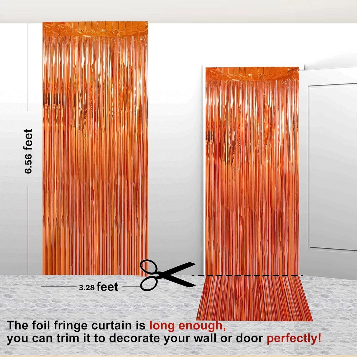 2 Pack 3.28 ft x 6.56 ft Orange Tinsel Curtain Party Backdrop Decorations, Metallic Foil Fringe Backdrop Door for Halloween, Christmas, Birthday Graduation Wedding Party Streamers Photo Backdrop.