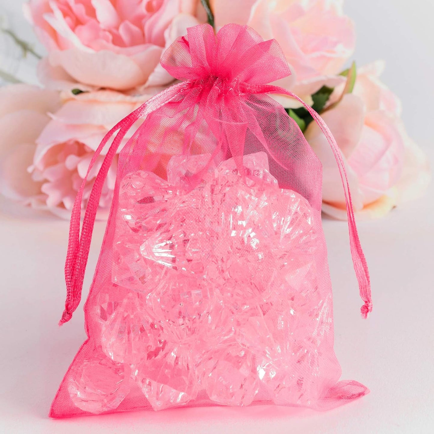 Super Z Outlet 100 Pack 4x6 Inch Mini Sheer Drawstring Organza Transparent Bags Jewelry Sack Pouches for Wedding, Party Decorations, Arts & Crafts Gifts (Fuchsia)