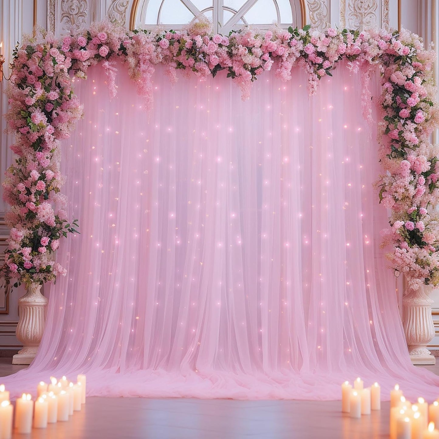 20ft X 10ft Baby Pink Tulle Backdrop Curtain for Parites, Sheer Photo Backdrop Curtains Fabric Drapes for Wedding Ceremony Arch Party Stage Decorations