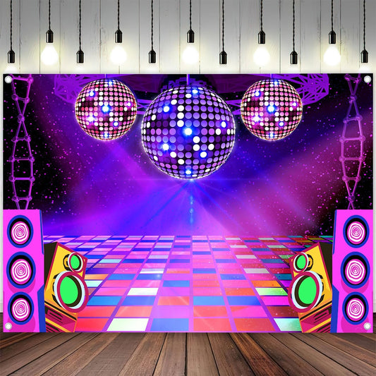 Dance Party Backdrop Retro 80s 90s Theme Stage Dance Ball Music Birthday Party Decoration DJ Photography Background 15 x 10 ft for Baby Shower Picture Photo Shoot Polyester Fabric,Purple
