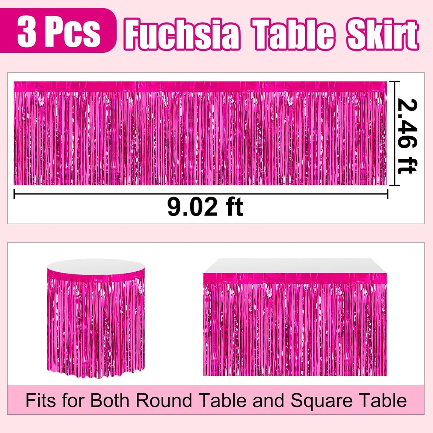 3 Pack 29 x108 Inch Rose Red Foil Fringe Table Skirts Metallic Banner for Tinsel Streamer Garland Backdrop for Parade Floats Wedding Thanksgiving Birthday Christmas Halloween New Year Party Decoration
