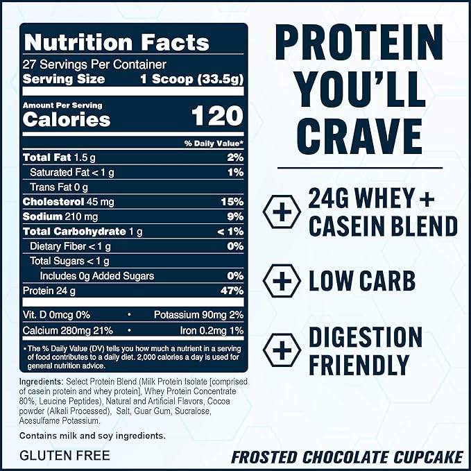 PEScience Select Protein Powder, Whey and Casein Blend, Clean Protein Powder for Women and Men, Low Calorie, Low Carb, Keto Friendly, Gluten Free, Frosted Chocolate Cupcake, 27 Servings