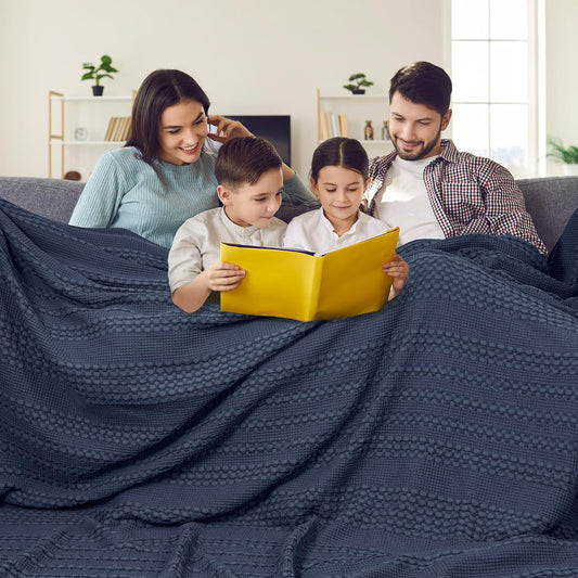 PHF 100% Cotton Waffle Blanket Oversized King 120"x120", Lightweight Breathable Extra Large 10'x10' Blankets for Bed, Giant Big Luxury Aesthetic Woven Bedding for Home Decor, Dark Navy