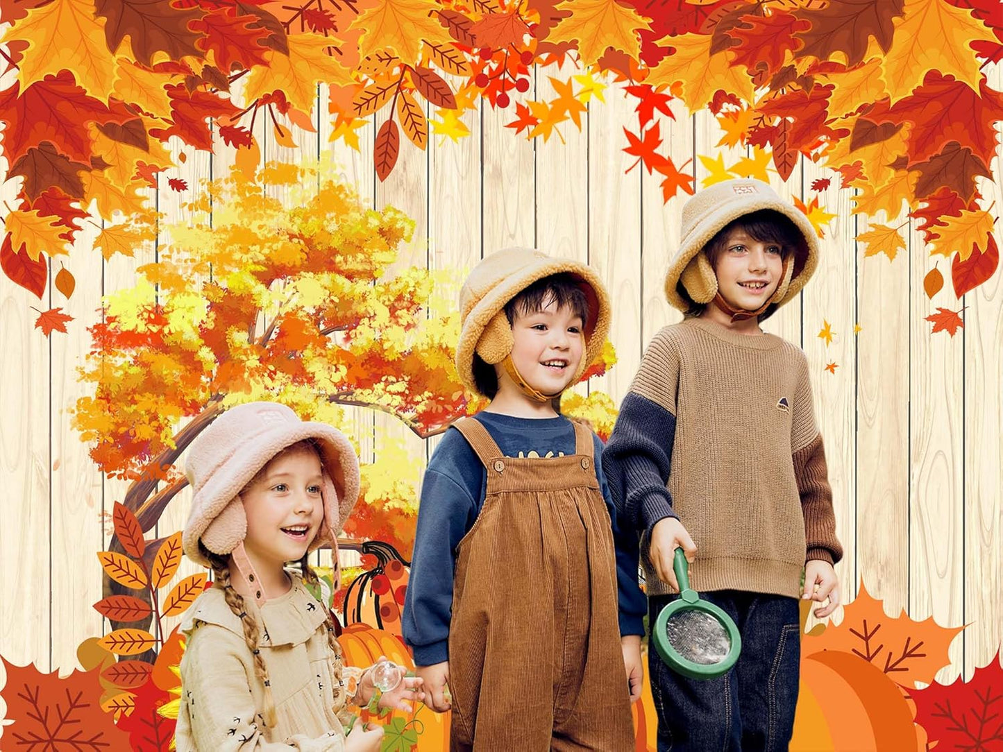 QGHOT Fall Tapestry Wall Hanging Autumn Photo Backdrop Rustic Orange Wood Tapestry Tree Maple Leaf Pumpkin Nature Landscape Country Tapestries for Bedroom Room Thanksgiving Decor (90.6"x70.9")