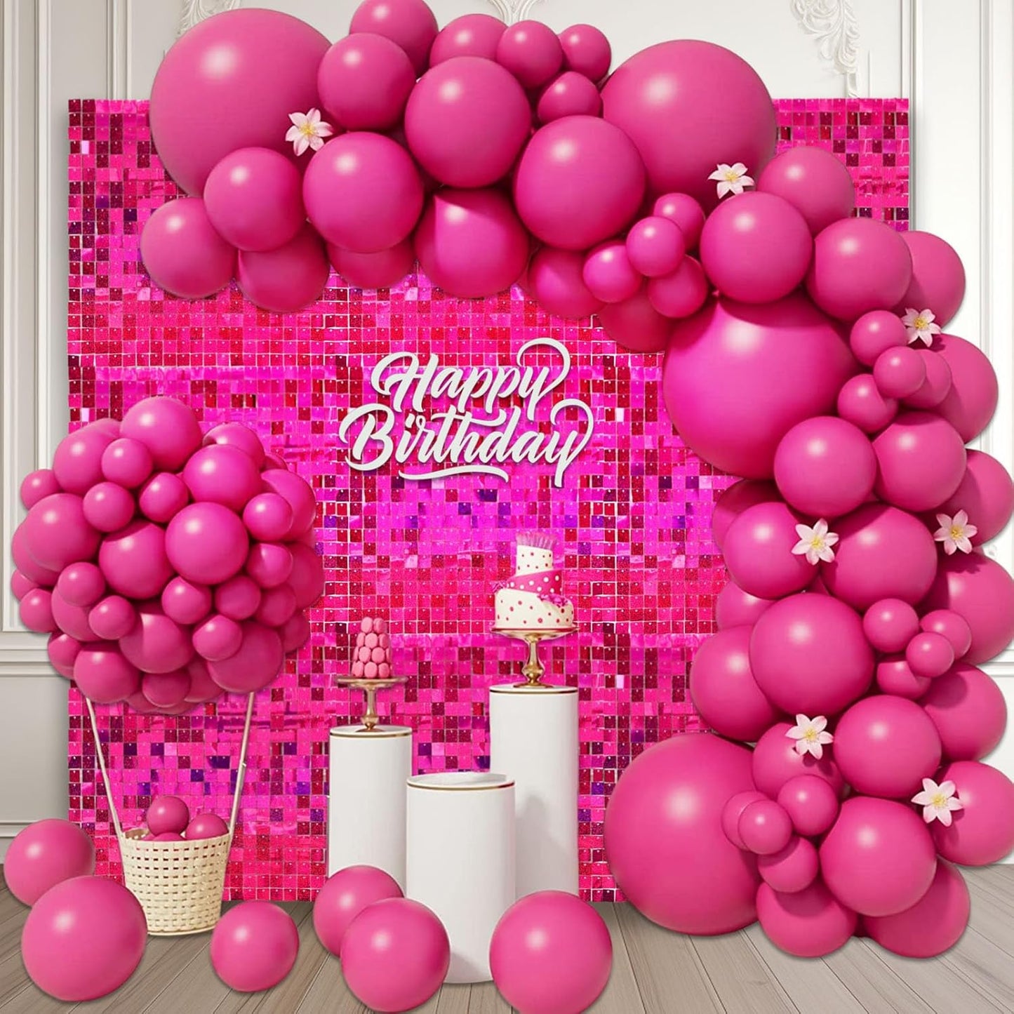 12PCS Fuchsia Shimmer Wall Backdrop, Laser Square Sequin Photo Backdrops Panel, Glitter Wall Background for Birthdays, Weddings, Christmas, Engagements, Disco Bachelorette Party Decoration (3FTx4FT)