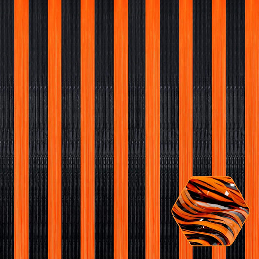 3 Pack Black Orange Foil Fringe Curtain Backdrop, 3.28Ft x 8.2Ft Metallic Tinsel Foil Fringe Streamer Curtains for Photo Booth, Christmas Day, Thanksgiving, Wedding, New Year Party Decorations
