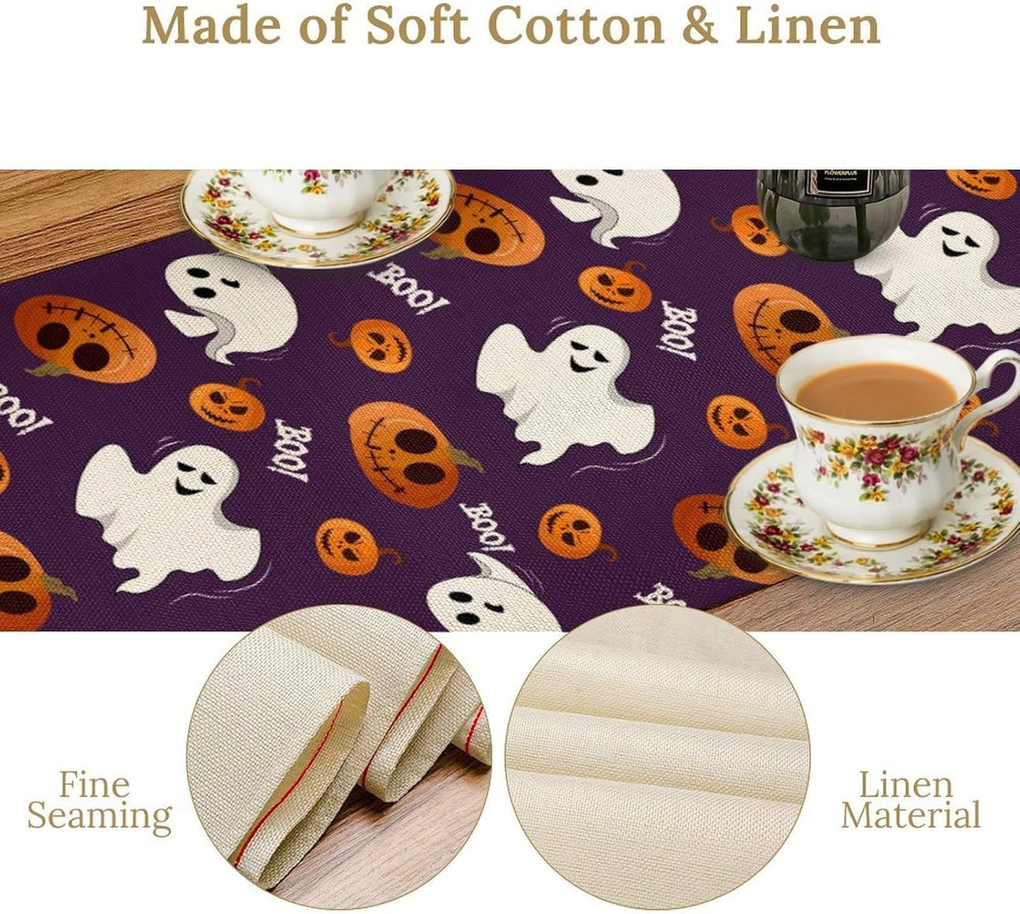 Halloween Table Runner,Ghost Pumpkin Halloween Table Runner for Kitchen Dining Table Decoration Home Party Decor 13x90 Inch