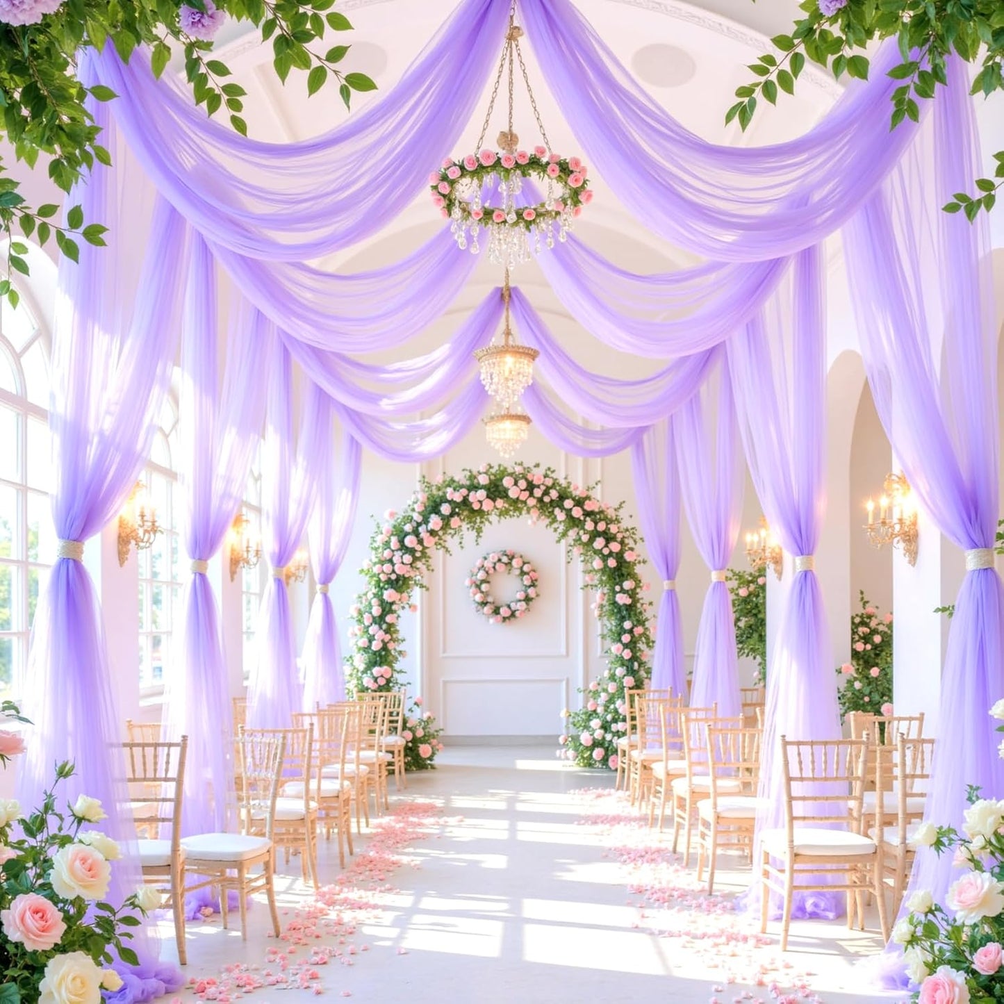 Lavender Purple Arch Draping Fabric for Wedding, 2 Panels 60" x 26Ft Chiffon Drapery Fabric Drapes Backdrop for Wedding Ceremony Baby Shower Bridal Shower Decoration