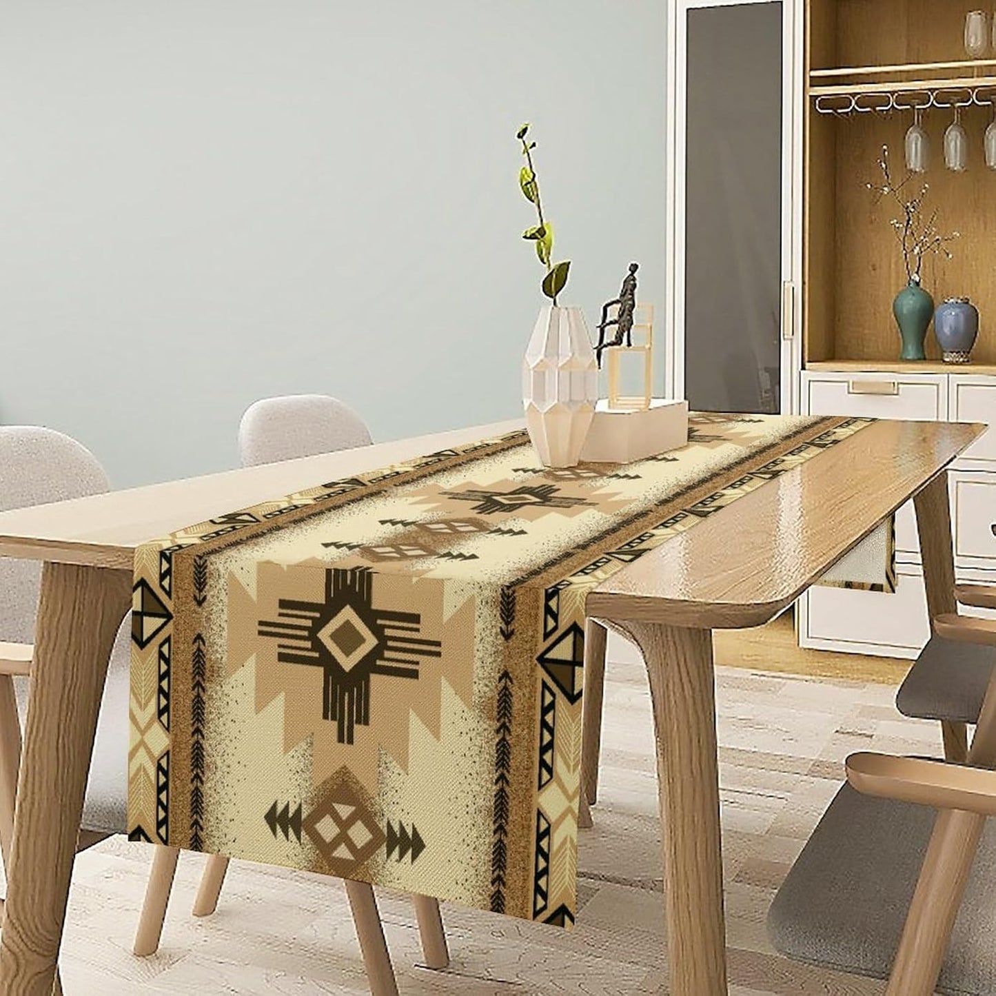 Aztec Table Runner Southwestern Ethnic Style Geometric Navajo Tribe Abstract Pattern Vintage Rustic Table Dinner Table Runner 13x90 Inch