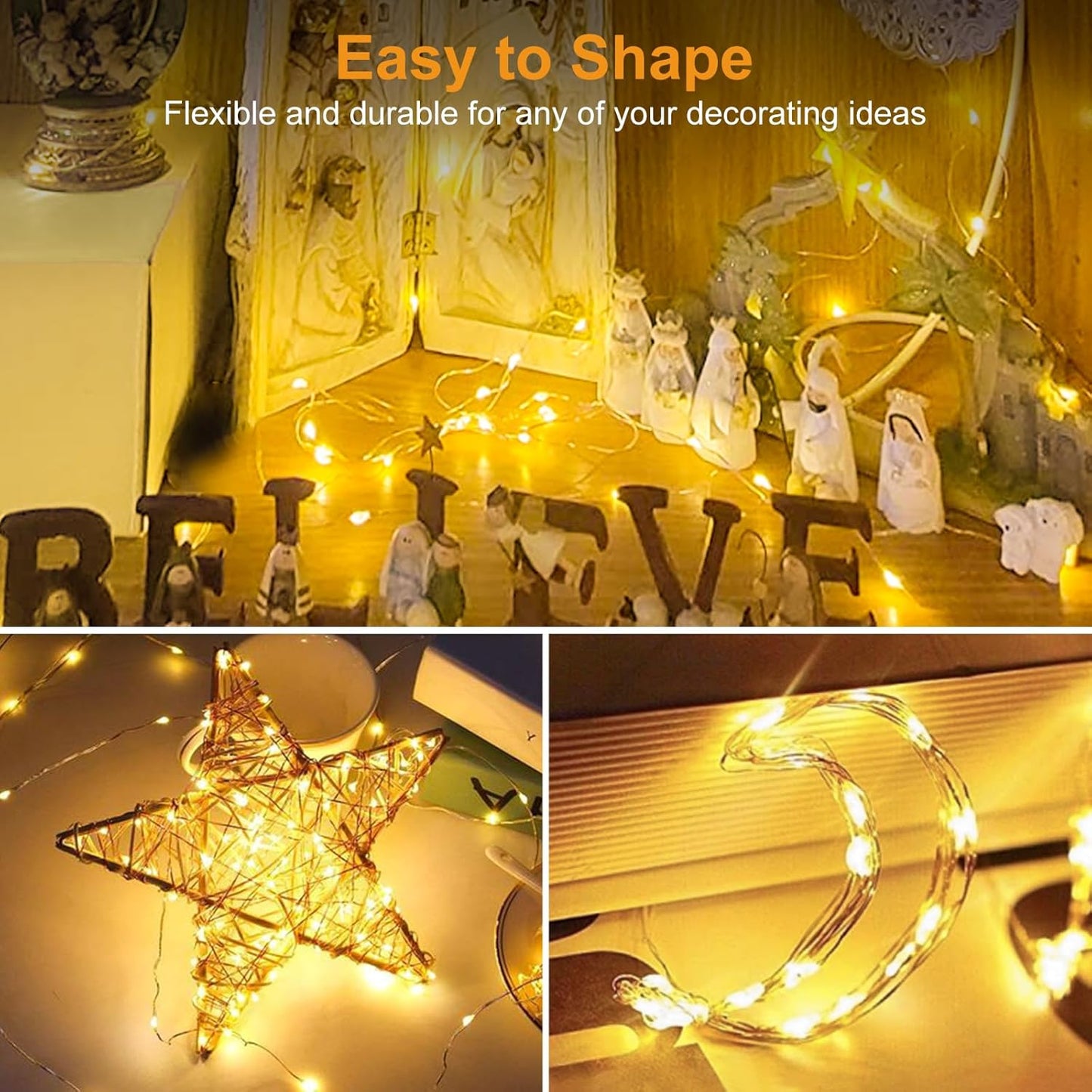 btfarm 100 Pack Fairy Lights Battery Operated [3 Modes], 7ft 20 Led Twinkle Lights String Lights Waterproof Bulk Small Mini Silver Wire for Christmas Mason Jars Wedding Table Centerpiece, Warm White