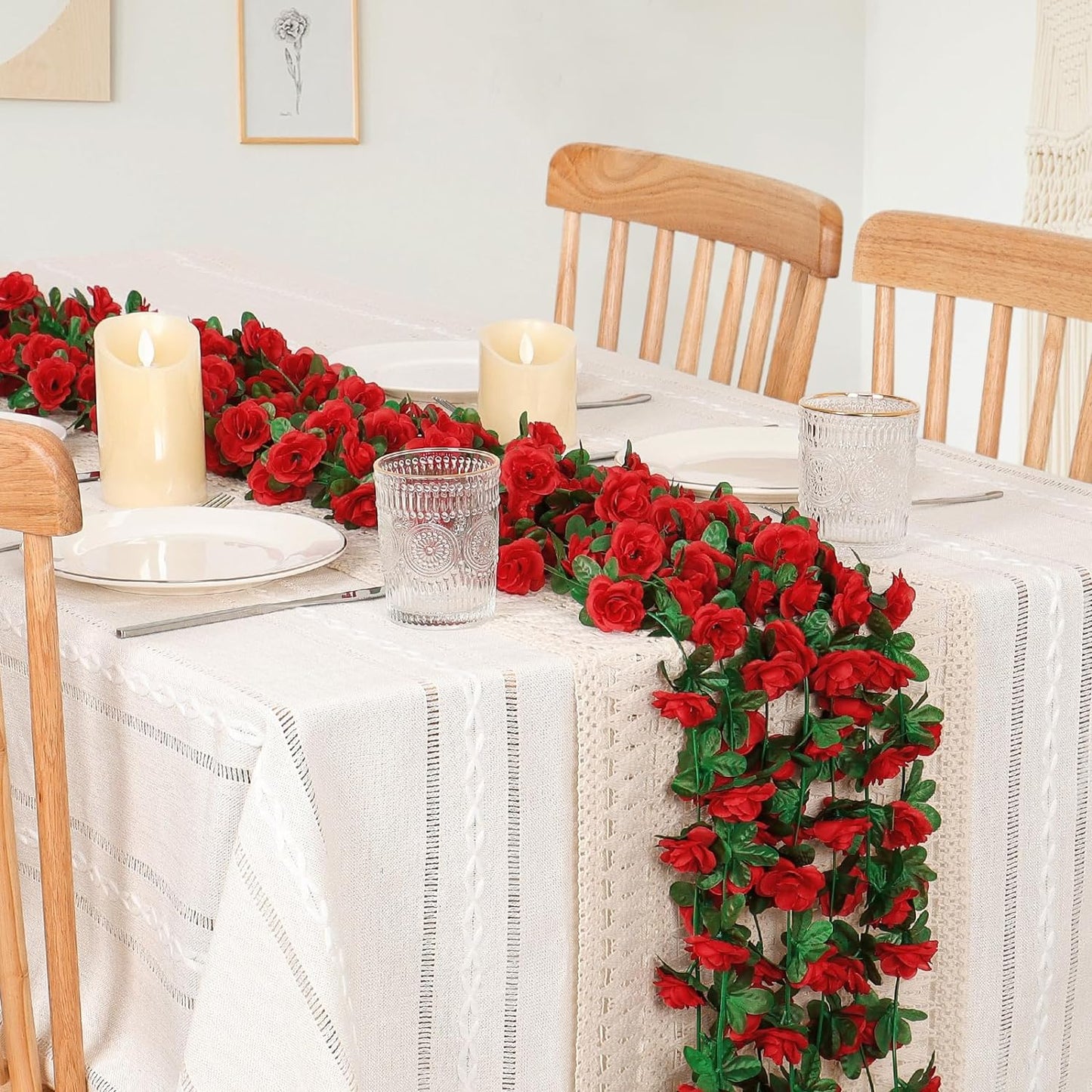 KHOYIME 18 Pack 144 FT Artificial Flower Garland, Fake Red Roses Vines Silk Flowers Faux Plastic Outdoor Hanging Floral Ivy Garland Decoration for Wedding Arch Bedroom Home Wall Backdrop Room Decor