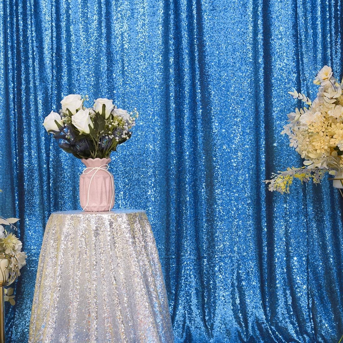 Eternal Beauty Turquoise Sequin Backdrop, 8x8 Ft Glitter Background Curtains for Shimmer Photography Party Wedding Birthday Back Drop Decor