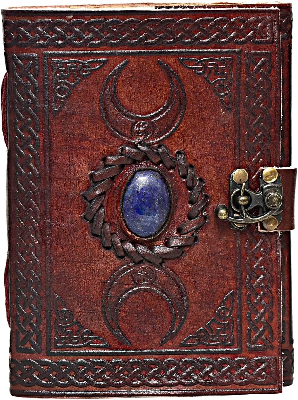 cuero 3 Moon Blue Lapiz Embossed Vintage Leather Journal for Men & Women - 128 Pages, Antique Handmade Deckle Edge Vintage Paper, Leather Journal Writing Notebook Dairy Gift (5 inch by 7 inch, Brown)