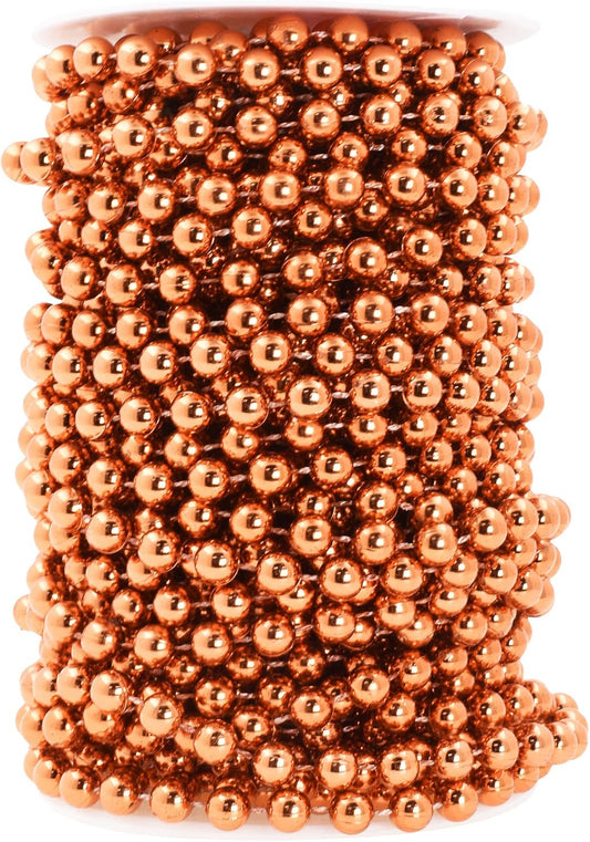 Mandala Crafts 8mm Faux Copper Pearl Beads Roll - 20 Yards Strand of Fake Pearls Chain Garlands Spool String for Christmas Tree, Wedding, Party, Vases, DIY Decoration