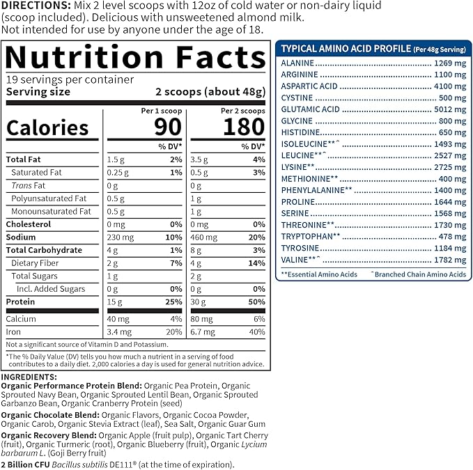 Garden of Life Organic Vegan Protein Powder with Probiotics, BCAAs, NSF Certified, Gluten Free & Sport, Non GMO, Sport Protein Powder, 19 Servings, Chocolate