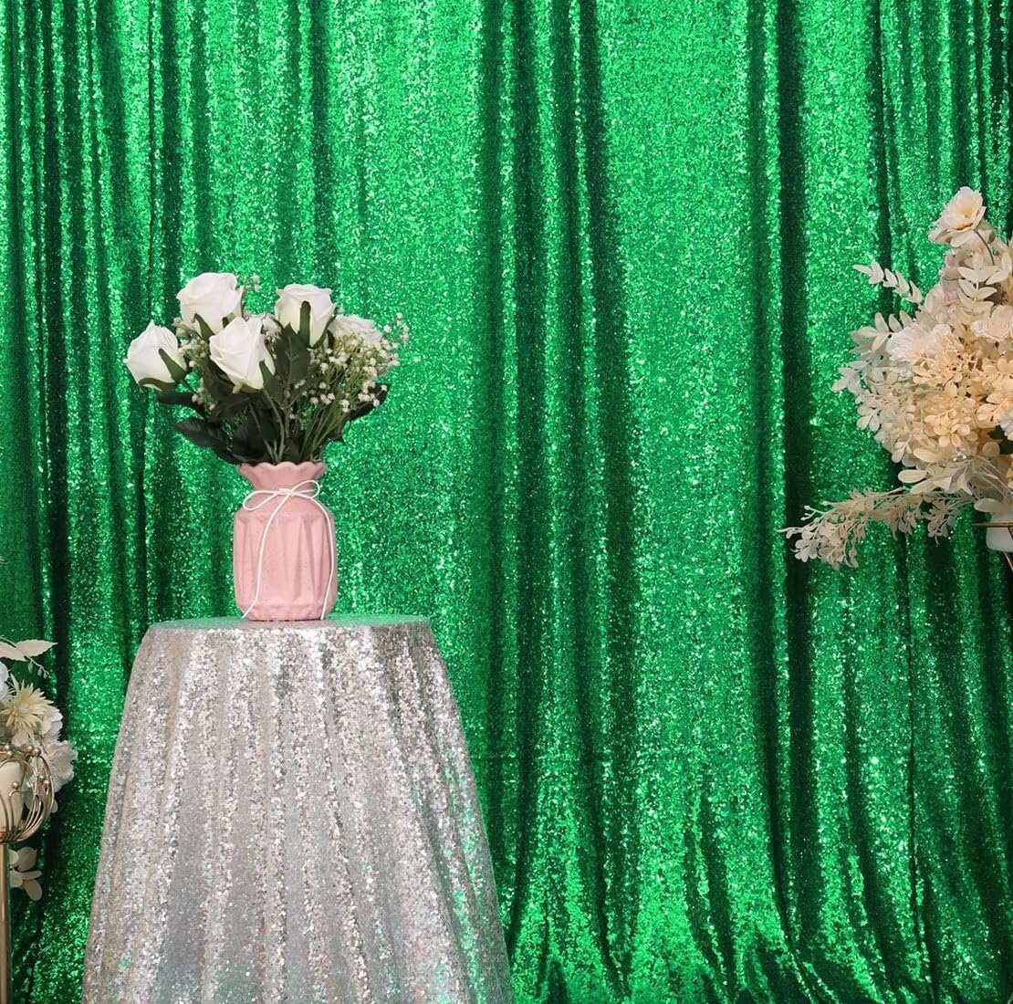 Eternal Beauty Green Sequin Backdrop, 6x8 Ft Glitter Background Curtains for Shimmer Photography Party Wedding Birthday Back Drop Decor