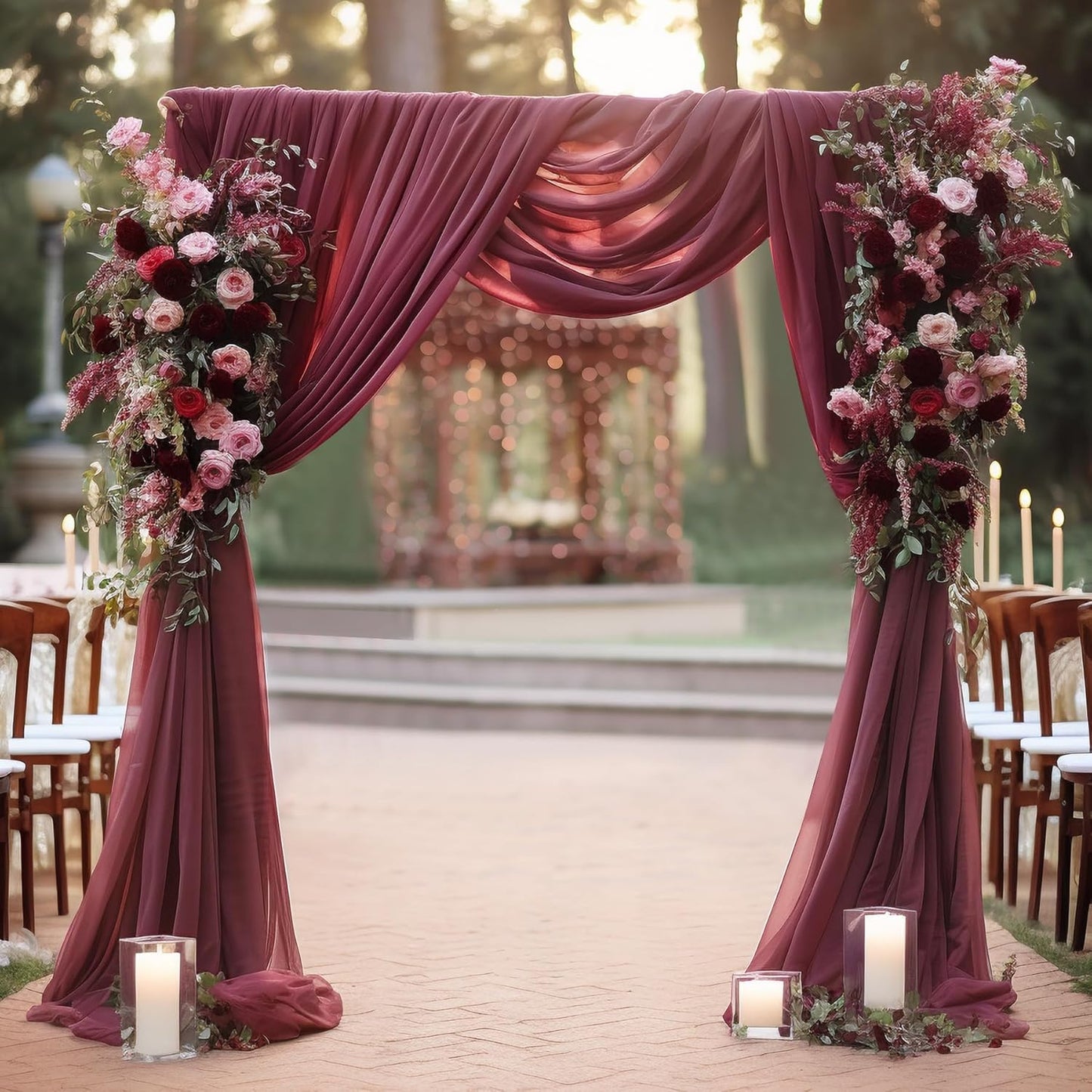 Arch Drapes for Wedding Arch Draping Fabric Burgundy Sheer Backdrop Curtain for Ceremony Bridal Party Decor 19Ft Length x 28" Width 4 Panels