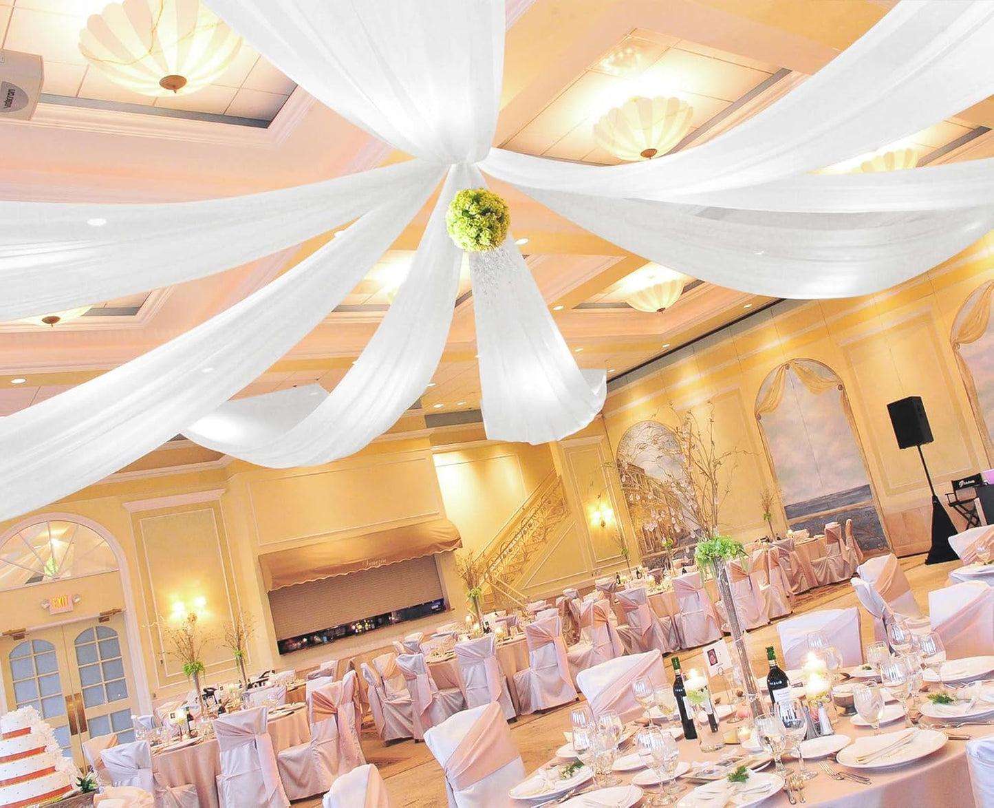 6-Panel White Ceiling Drapes - 5ftx40ft Sheer Curtains for Wedding Arch & Stage Decorations