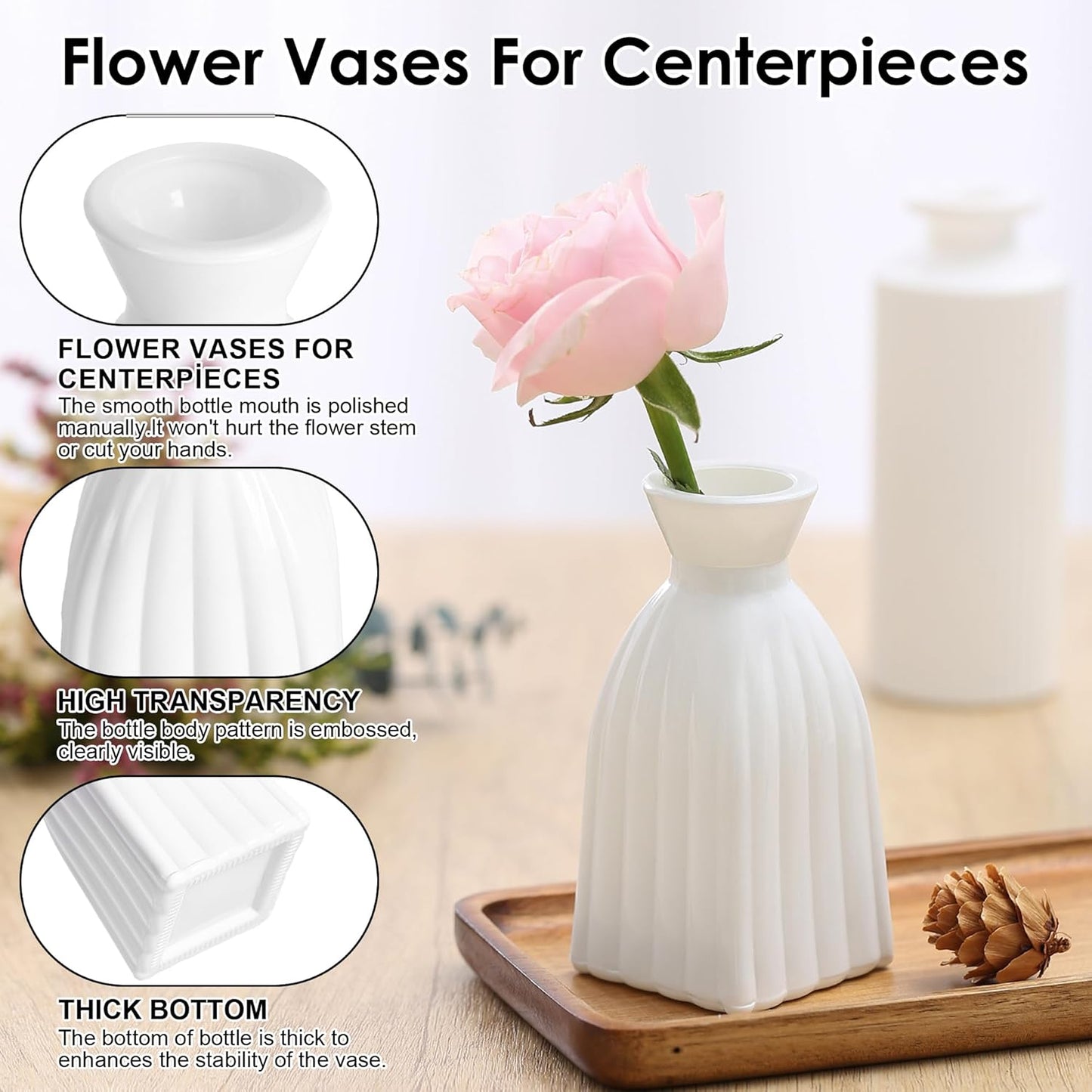 Vintage Small Glass Vases Set of 10,Mini Bud Vases for Flowers,Amber Glass Vases for Centerpieces,Wedding Decorations,Home Table Flower Decor (White)