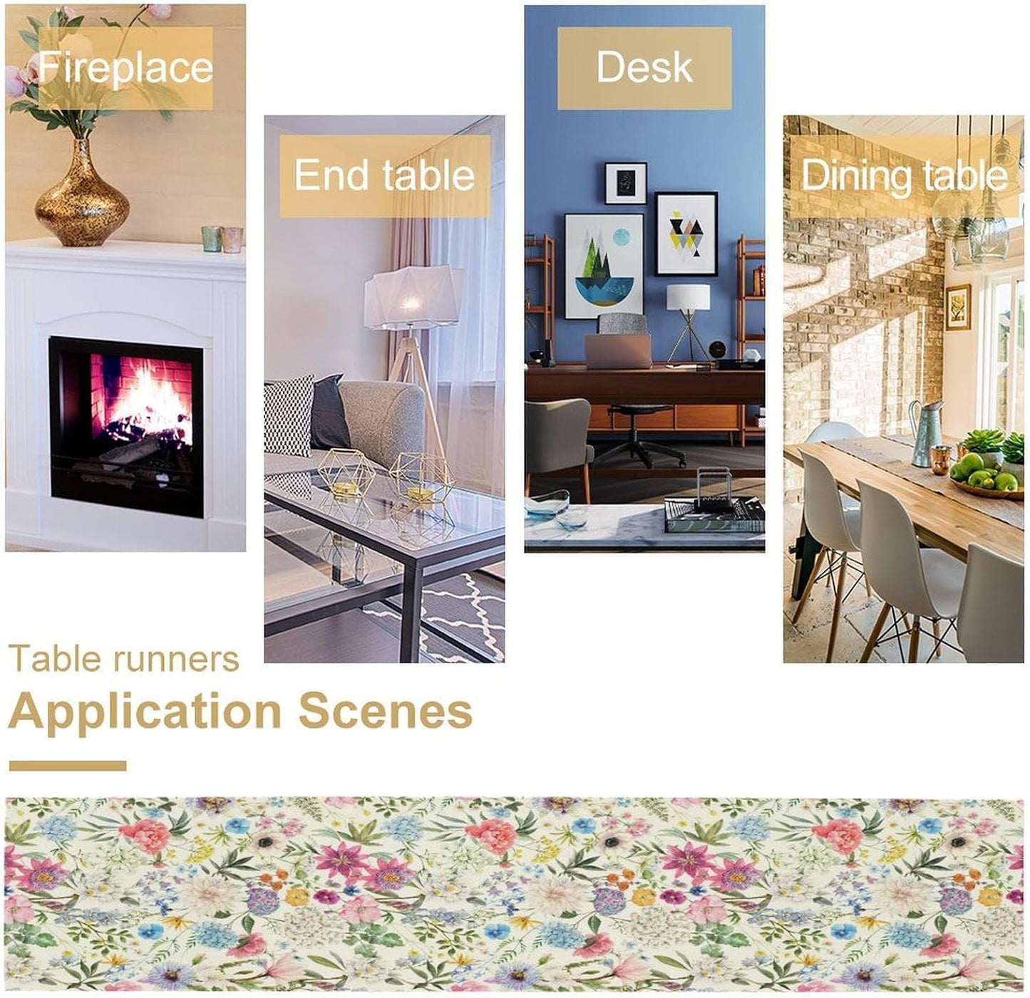 Floral Table Runner Watercolor Peony Rose Flower Kitchen Table Decoration for Indoor and Outdoor Wedding Party 13x90 Inch