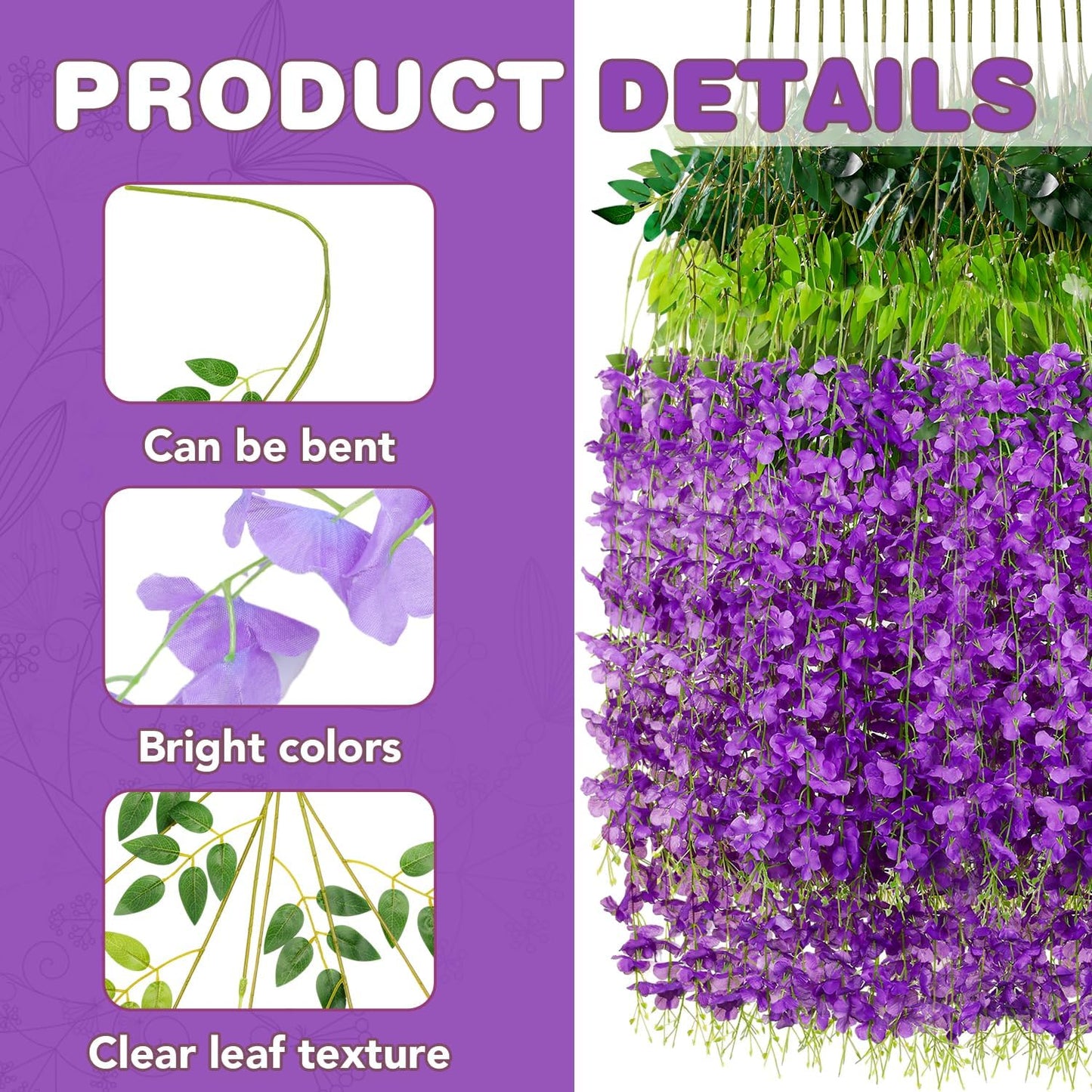 Wisteria Hanging Flowers,Fake Hanging Flowers,Wisteria artificiales Garland for Home Wedding Arch Floral Party Garden Ceremony Outdoor Decor,3.6 feet Long(75,Purple)