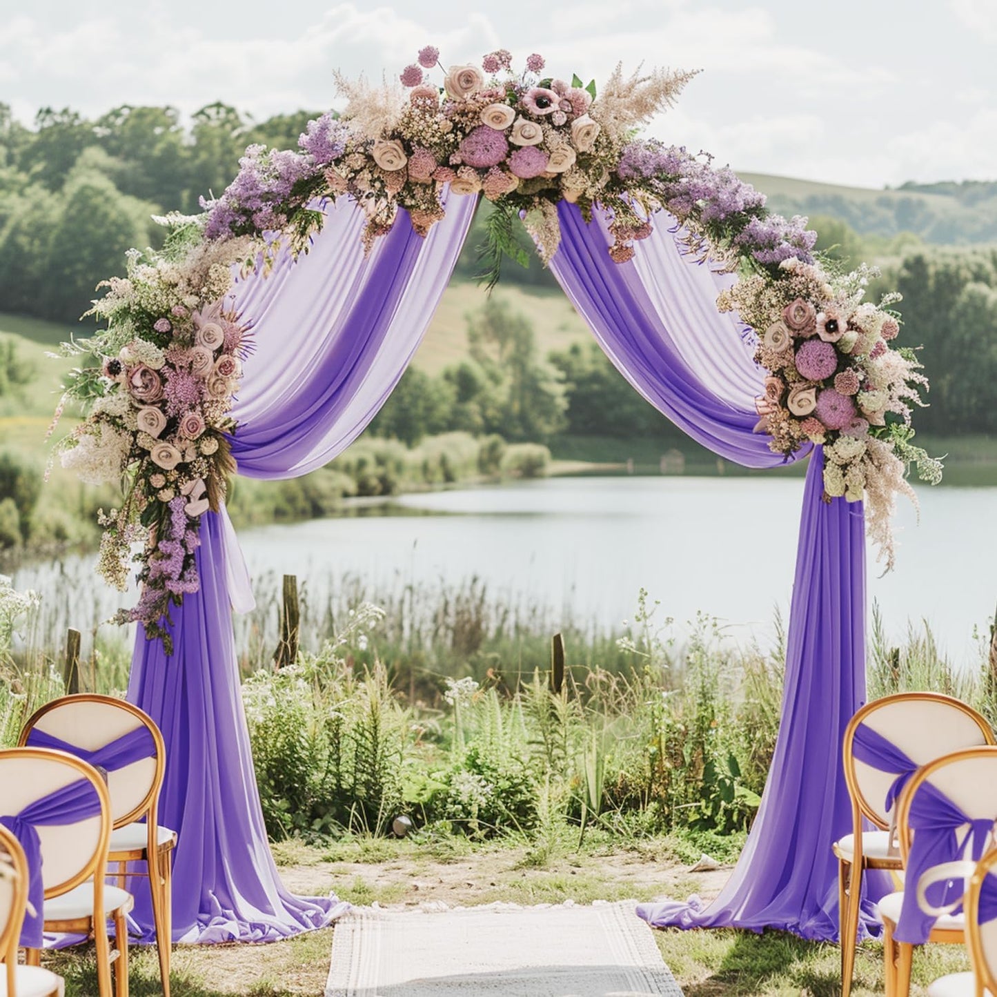 Wokceer Lavender Purple Wedding Arch Draping Fabric Backdrop 4 Panels 28.7" X 20FT Sheer Drapes Fabric for Wedding Arbor Ceremony Party