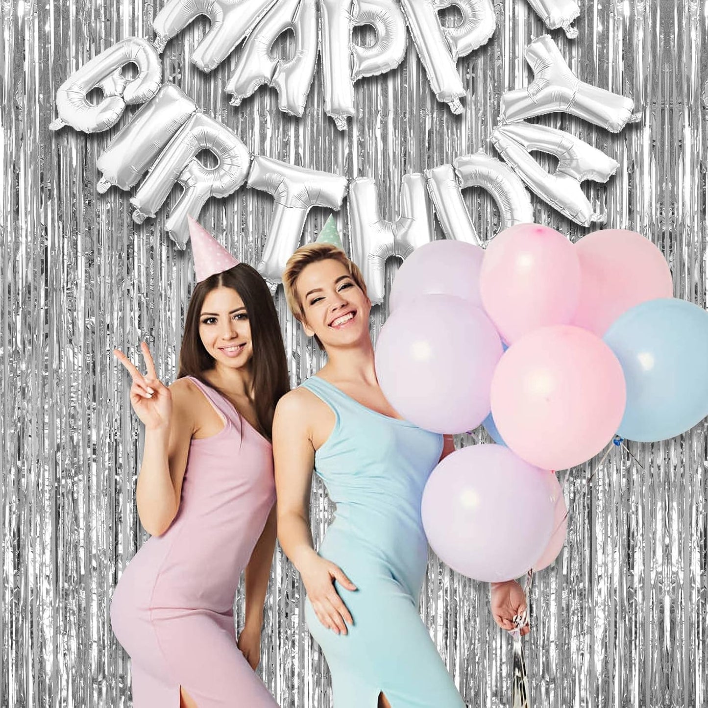 2 Pack Silver Fringe Curtains Foil Shiny Fringe Backdrop Tinsel Door Streamers Foil Curtains for Birthday Wedding Engagement Bridal Shower Celebration Party Decorations Large