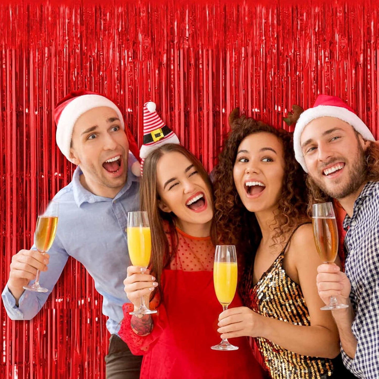 6 Pack Red Foil Fringe Curtains Backdrop, 3.28 x 8.2 Ft Metallic Streamers Tinsel Curtains Background for Photo Booth, Birthday, Weddings, Carnivals, Graduation, Themed Party Decorations