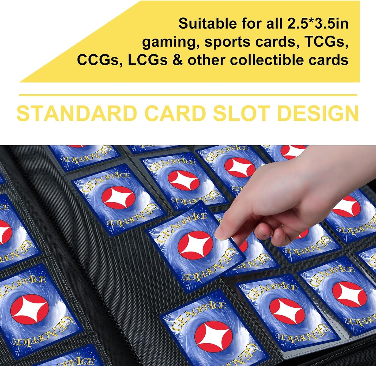 GEAoffice Premium 1000 Trading Card Binder, Large Side Loading 16 Pocket Card Collection Binder Album Folder for MTG, TCG & Sports, Yellow